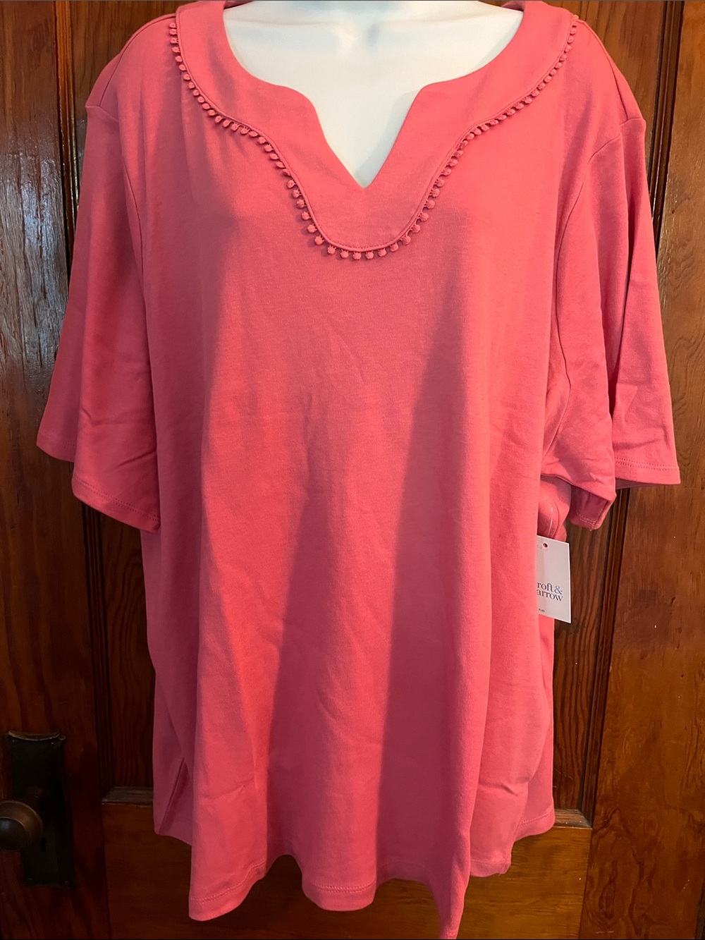 Croft and Barrow PLUS Coral Pink V-Neck Pom Trim Tunic size 3X